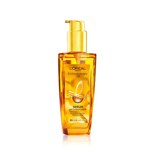 L’Oreal Paris Serum, Protection and Shine, For Dry, Flyaway & Frizzy Hair, With 6 Rare Flower Oils, Extraordinary Oil, 100ml