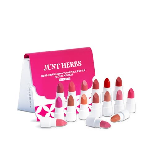 Just Herbs Ayurvedic Lipstick Micro-mini Kit | Kit of 16 Matte Lipsticks | Long-lasting | Weightless | Ayurvedic Formula | Travel-friendly – 7g