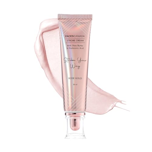 FACESCANADA Strobe Cream – Rose Gold, 30Ml | Primer + Highlighter + Moisturizer | Shea Butter & Hyaluronic Acid | Intense Hydration | Flawless Radiant Dewy Skin | Illuminating & Glowing Makeup Base