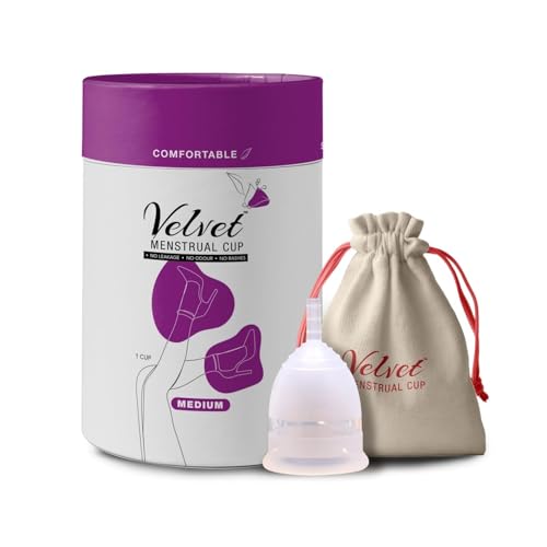 Velvet Reusable Menstrual Cup for Women – Medium Size with Pouch|Ultra Soft, Odour and Rash Free|100% Medical Grade Silicone |No Leakage | Protection for Up to 8-10 Hours | Medium.