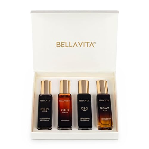 Bella Vita Luxury Long Lasting Perfume Gift Set for Man | 4x20ml | Gifts for Men | Woody, Citrusy, Oud, Premium Fragrance Scent | KLUB, OUD, CEO, G.O.A.T