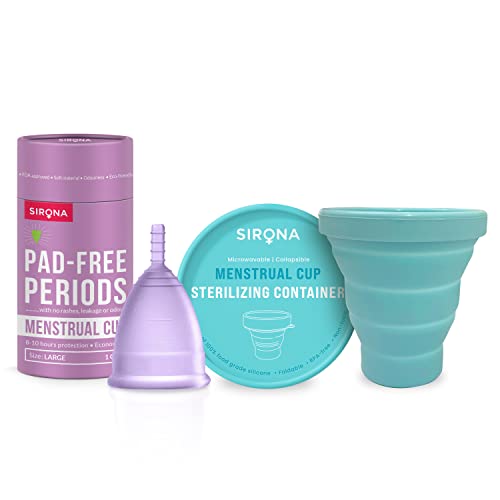 Sirona Collapsible Silicone Cup Foldable Sterilizing Container Cup for Menstrual Cup – 1 Unit with Reusable Menstrual Cup – Large (Pack of 1) | Kills 99% of Germs |