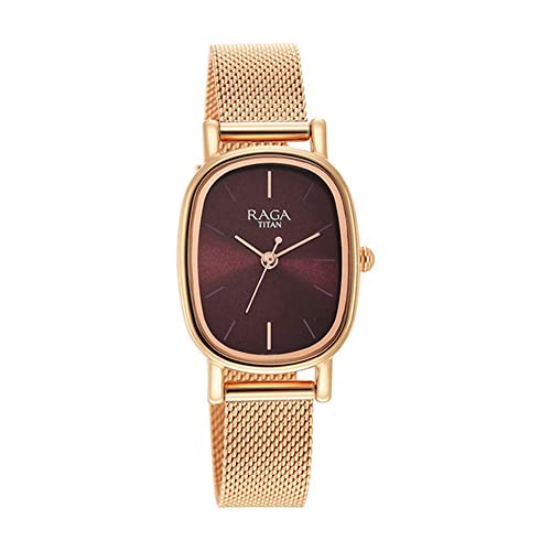 Titan Raga Viva Quartz Analog Burgundy Dial Rose Gold Stainless Steel Strap Watch for Women – NT2665WM01