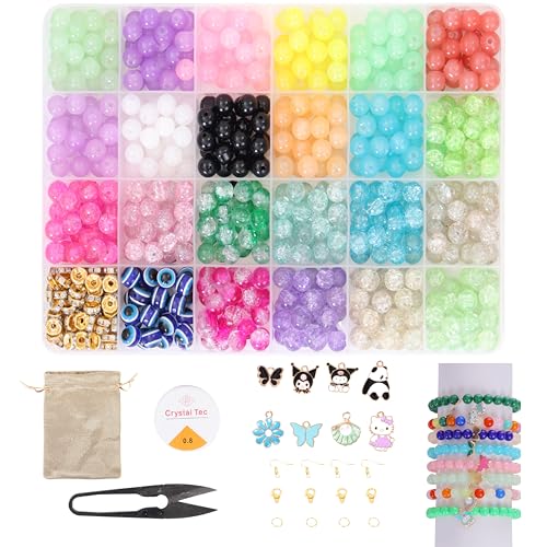 Ambitieux Children Jewelry Making Craft Bracelet Kits set for Kids – DIY 24 Compartment Box, 700+ Colorful Beads, Ear Hangings, Lobster Locks & Rings , 8 Pcs of Charms With Accessories – Birthday Gift for Girls 4 5 6 7 Years (Glass Beads Kit)
