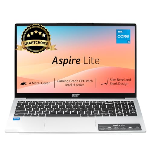 Acer[SmartChoice Aspire Lite 12thGen Intel Core i5-12450H Premium Laptop(Win11Home/16GB RAM/512GB SSD/IntelUHD Graphics/MSO)AL15-52H, 39.62cm(15.6″) FHD IPS Display,Backlit Keyboard,Pure Silver, 1.7KG