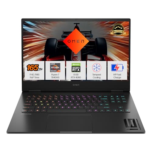 HP Smartchoice Omen AMD Ryzen 7 7840Hs, 8GB RTX 4060 (16GB DDR5, 1TB SSD) FHD, 165Hz, 300Nits, IPS, 16.1”/40.9cm, Win11, Office 21, Black, 2.32kg, Xd0020ax, RGB kb, Tempest Cooling, AI Gaming Laptop