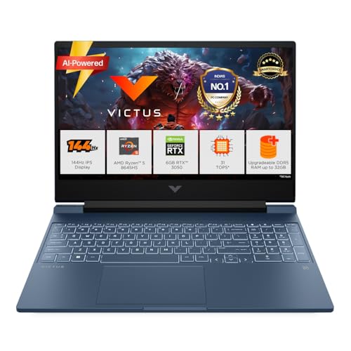 HP Smartchoice Victus, AMD Ryzen 5 8645HS, 6GB RTX 3050, 31 TOPS, Upgrade (Upto 32GB) 16GB DDR5, 512GB SSD, FHD, 144Hz,IPS, 15.6″/39.6cm, Win11, M365* Office24, Blue, 2.3kg, fb3009AX, AI Gaming Laptop