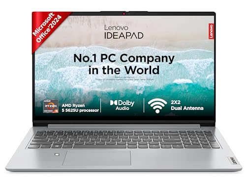 Lenovo IdeaPad 1 AMD Ryzen 5 5625U 15.6 inch (38.5cm) FHD Laptop (16GB RAM/512GB SSD/Windows 11/Office Home 2024/3 Month Game Pass/Grey/1.6Kg), 82R4011CIN