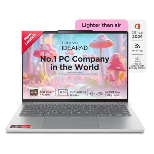 Lenovo IdeaPad Slim 5 Ryzen 7 7735HS (16GB RAM/512GB SSD/Integrated AMD Radeon 680M Graphics/WUXGA IPS Display/13.3″ (33.7cm)/Windows 11/Office Home 2024/Backlit KB/Grey/1.15Kg), 83J2000HIN Laptop