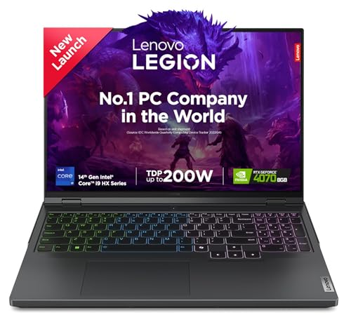 Lenovo Legion Pro 5 Intel Core i9-14900HX 16″ (40.64cm) WQXGA IPS 500Nits 240Hz Gaming Laptop (32GB/1TB SSD/Win 11/Office 2021/NVIDIA RTX 4070 8GB/100% DCI-P3/3 Month Game Pass/Grey/2.5Kg), 83DF003PIN