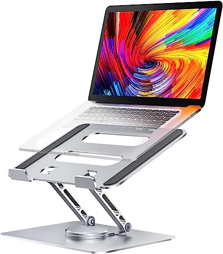 PLIXIO Adjustable Laptop Stand with 360° Rotating Base Tabletop Ergonomic Foldable Portable Holder Compatible for MacBook, HP, Dell, Lenovo & All Other Notebook (Sliver)