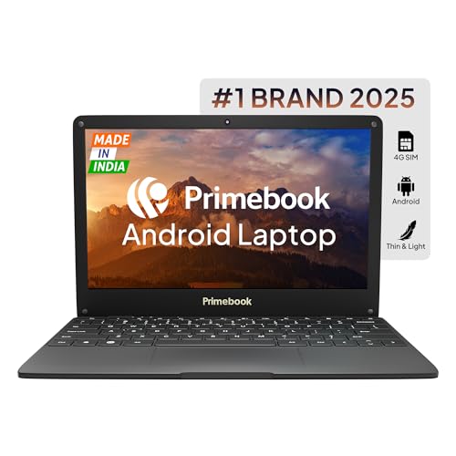 Primebook 4G, 2025(New, WiFi+4G) Android Based MediaTek MT8788 – (PrimeOS) 4G SIM Slot, Thin and Light Laptop (11.6 Inch, 1.065 Kg, Type C, USB, HDMI, MicroSD) (4GB/64GB eMMC Storage, Black)